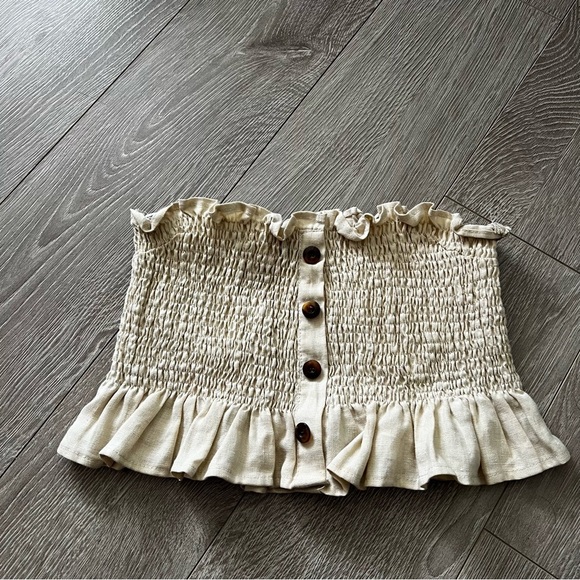 Faithfull the Brand Linen Strapless Crop Top - Size M - Smocked Neutral Summer - Picture 1 of 5